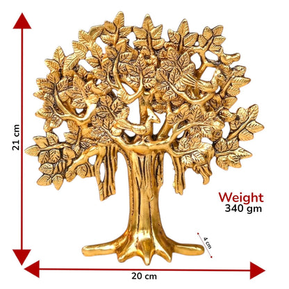 Metal Kalpavriksha Tree for Home Decor - Golden Wish Fulfilling Tree Metal Showpiece for Temple, Vastu, Office Table & Gifting Banyan (No 2 Golden)