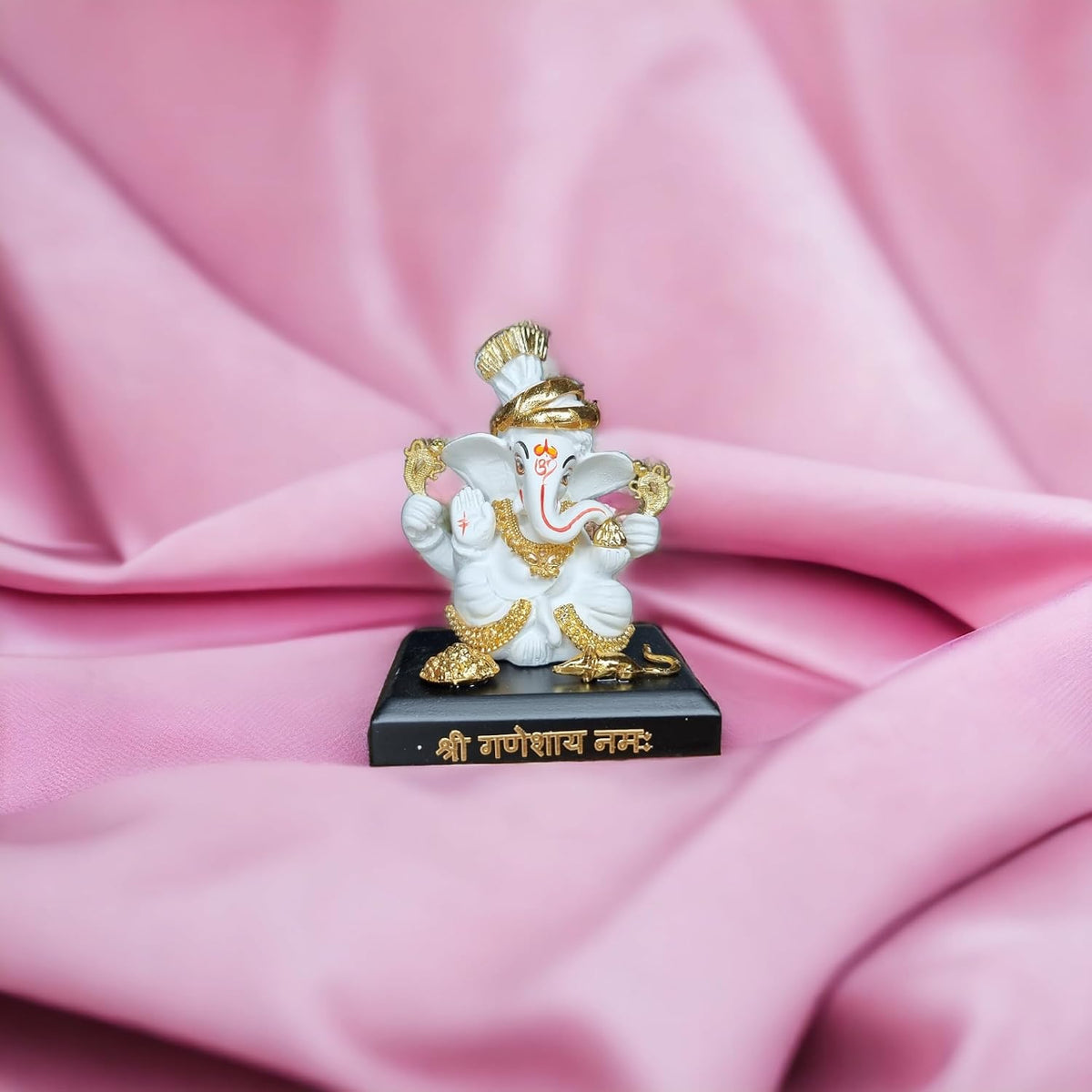 Divine Gold-Plated Ganesh Idol - Perfect God Murti for Car Dashboards and Home Decor(3 Inches)