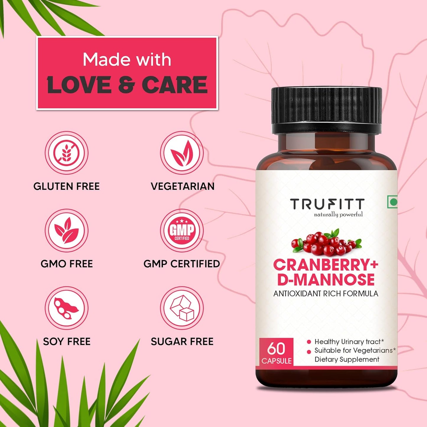 Trufitt Cranberry + D-Mannose Antioxidant For Kidney Health & Urinary Tract Health Support - 60 Capsules