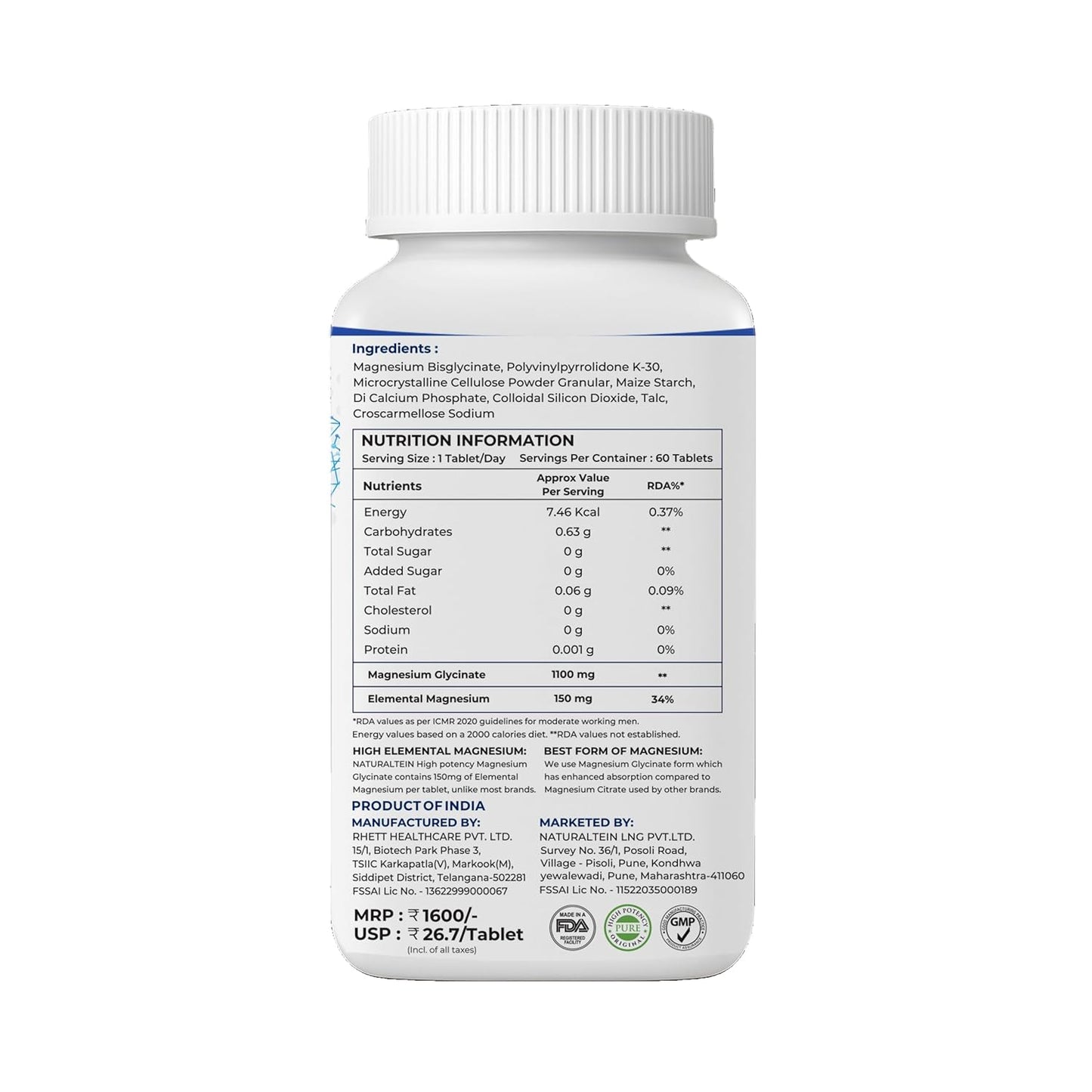 Supplement bottle with nutritional information label on a white background