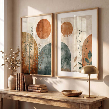 Boho Art Home Decoration Modern Paintings With Frame For Living Room Bed Room Hotel Wall Decor Digital Reprint Set of 2 (13X17 inch)