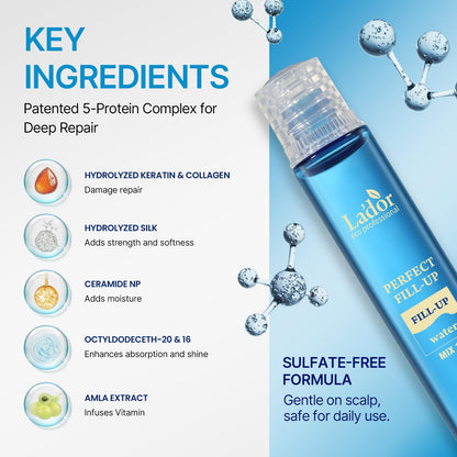 LADOR Perfect Hair Fill Up 3 Seconds Intensive Keratin Hair Mask Rinse Off Treatment for Bleached Frizzy Damaged Dry Hair, Deep Conditioner Protein Hair Care Korean Hair Ampoule (13 ml)