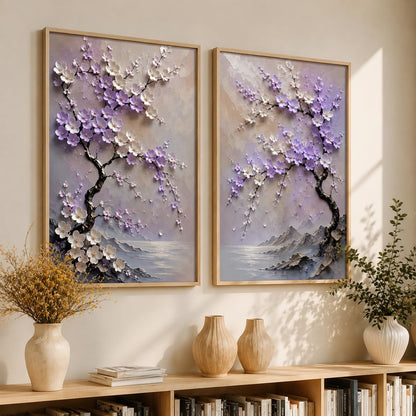 2 Piece Framed Wall Art Set, 3D Textured Floral Botanical Painting, Modern Abstract Flower Wall Decor for Living Room, Bedroom, Dining Room & Office, Brown Frame, 13 x 19 Inch, Ready to Hang, Housewarming Gift