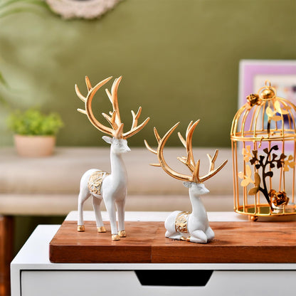Amazon Basics Charming Polyresin Reindeer Décor | A Timeless Token of Grace & Good Luck | Elevate Your Festive & Everyday Spaces – Pack of 2, White & Golden