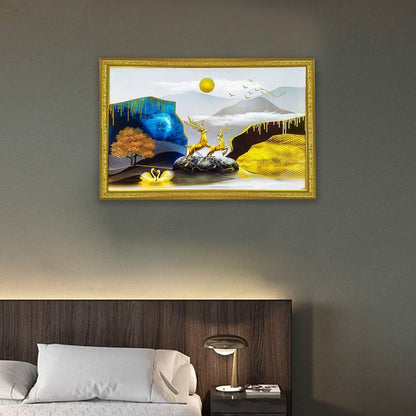 Abstract art Framed Golden Foil 3D Style Landscape Painting | Ready to Hang (14 x 20 inches, Multicolor)