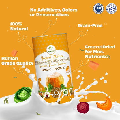 Pawfect Yogurt Melties Freeze Dried Pre and Probiotic Dog Treats with Pumpkin, Beetroot, Cabbage & Fennel Seeds- Healthy Gut- Low Calories- Grain & Gluten Free - Reward or Training Treats (38g/1.34oz)