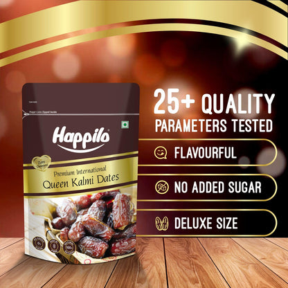 Happilo Premium International Queen Kalmi Dates 200g | Khajur, Khajoor | Dry Fruits | Dates in Fresh | Healthy Snacks | Dry Dates | Soft & Sweet | Natural Sweetness | No Preservatives