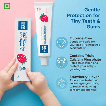 Mee Mee Fluoride Free Baby Toothpaste for Kids & Toddlers | Safe to Swallow Training Toothpaste | Strawberry Flavor | Cavity Protection | Gentle Oral Care | 70g