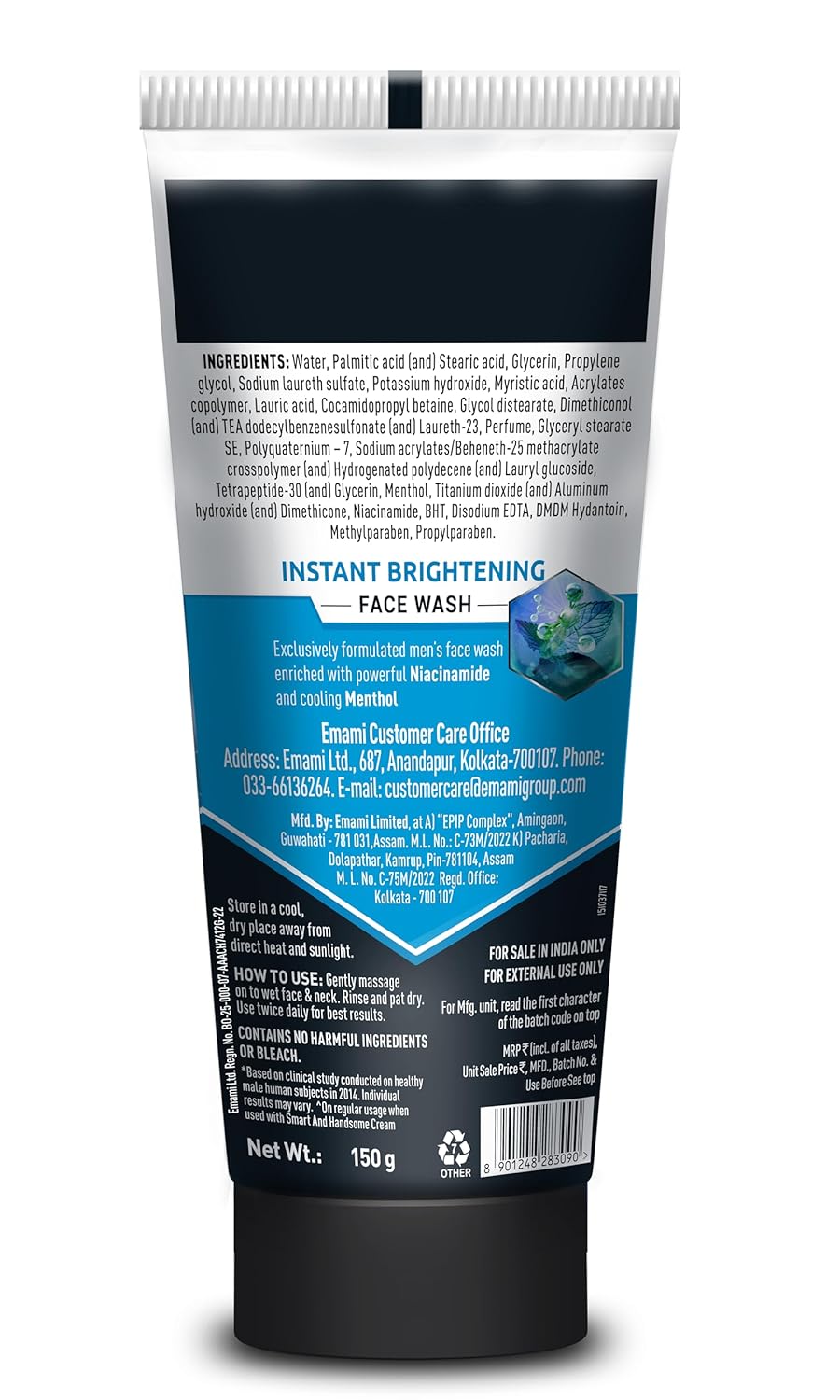 Smart And Handsome Instant Brightening Face Wash |Washes off Fine Pollutants*|Fades Dark Spots | Oil-Free Look, Instantly | Power of Niacinamide and Menthol | 150g