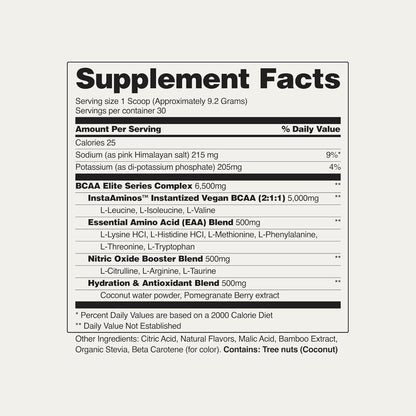 Supplement facts label with detailed nutritional information on a white background