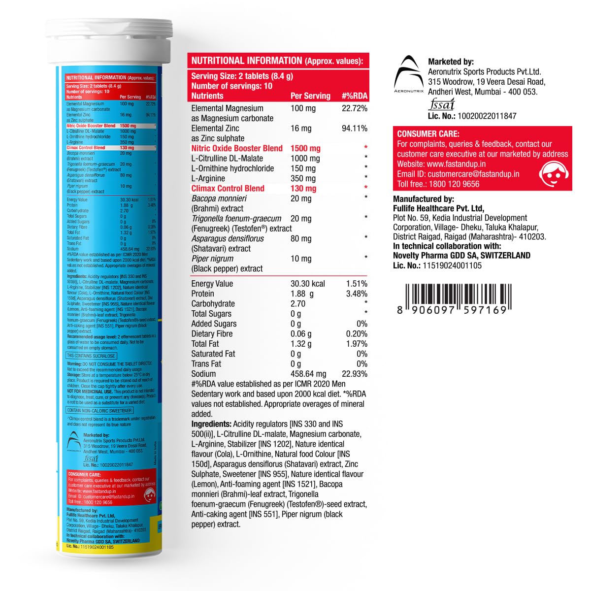 Fast&Up Man Extend | Testofen® Fenugreek Extract |Nitric Oxide Booster + Energizing Blend | Shatavari | Brahmi| Helps Improve Vitality & Stamina | Pack of 20 Effervescent (Cola Flavour)