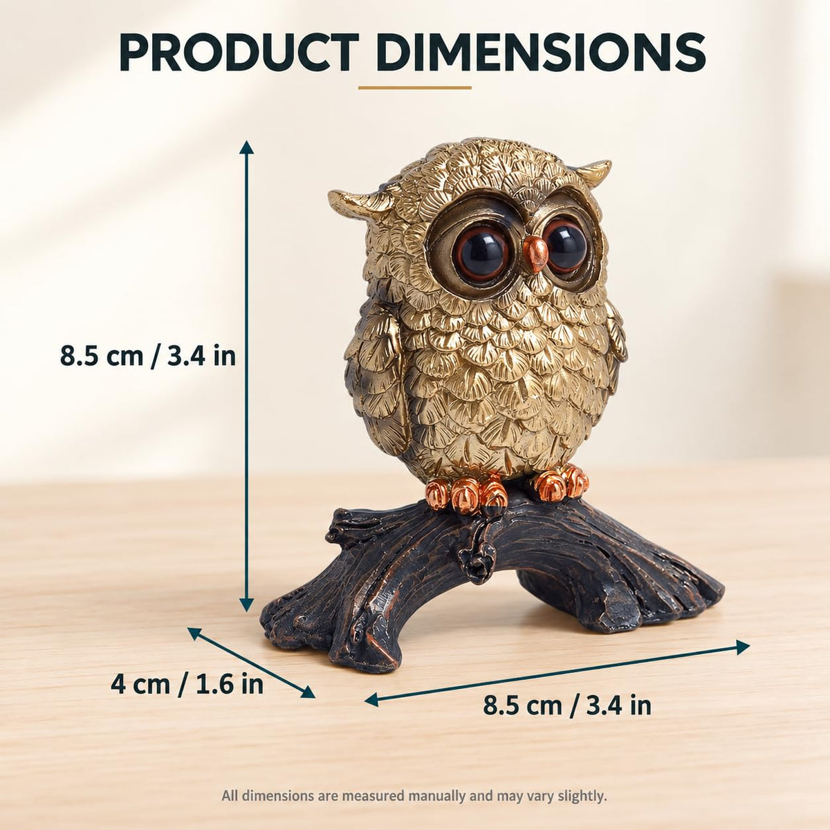 Owl Figurine on Natural Wood-Look Log Base Resin Decorative Showpiece for Home & Office Décor (Gold & Black, Small)
