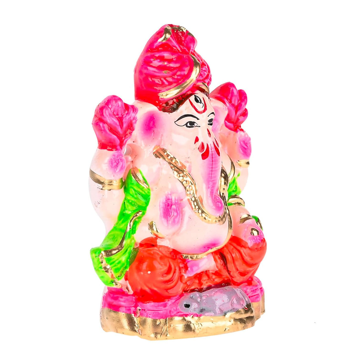 Mitti Ganesh Idol | Eco-Friendly Mud/Clay 4 Bhuja Colorful Ganesh Murti | Ganpati Figurine for Visarjan | Biodegradable Ganesha Statue | Ganesh Chaturthi(4x3 Inches) (Regular Quality)