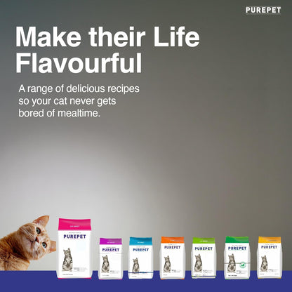 Purepet Adult Dry Cat Food 1kg | Tuna & Salmon Flavour | Hairball Protection | Heart Care with Taurine | Skin Health