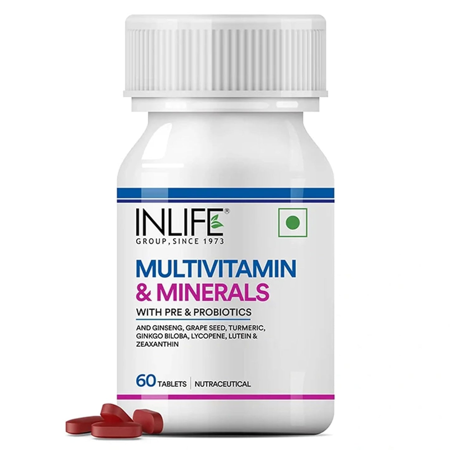 INLIFE Multivitamin Tablets For Men & Women with Ginseng & Prebiotic Probiotic | Multivitamin Supplement with Vitamin B12, C, D, E, Zinc & Biotin Nutrition Tablet (60 Tablets)