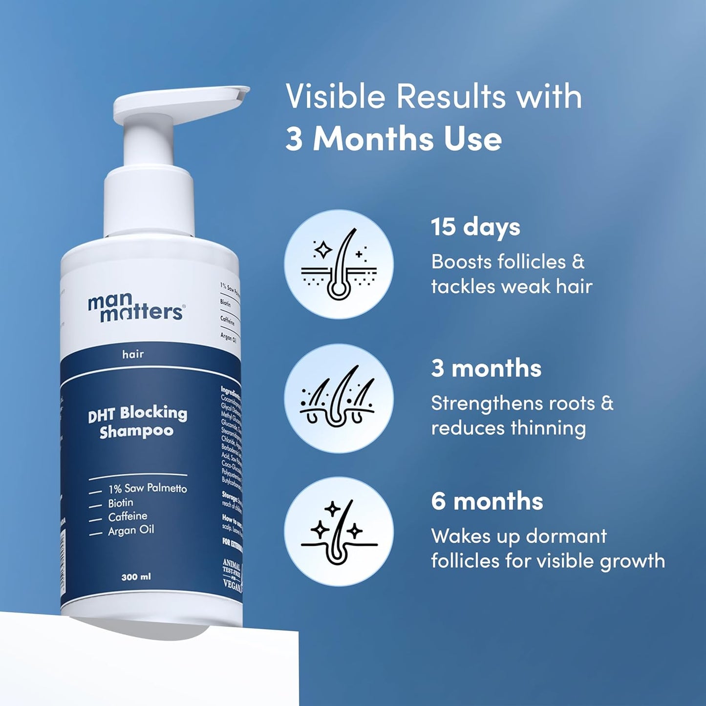 Man Matters Dht Blocking Anti Hair Fall Shampoo, Reduces Hair Fall, Strengthen Hair, With Power Of Caffeine, Saw Palmetto, Argan Oil, & Biotin | 300ml