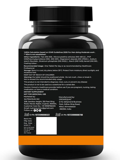 Nutrasium Multivitamin For man | for Immunity Boost, Energy, Fintess, Stamina & performance | 60 Veg tablets