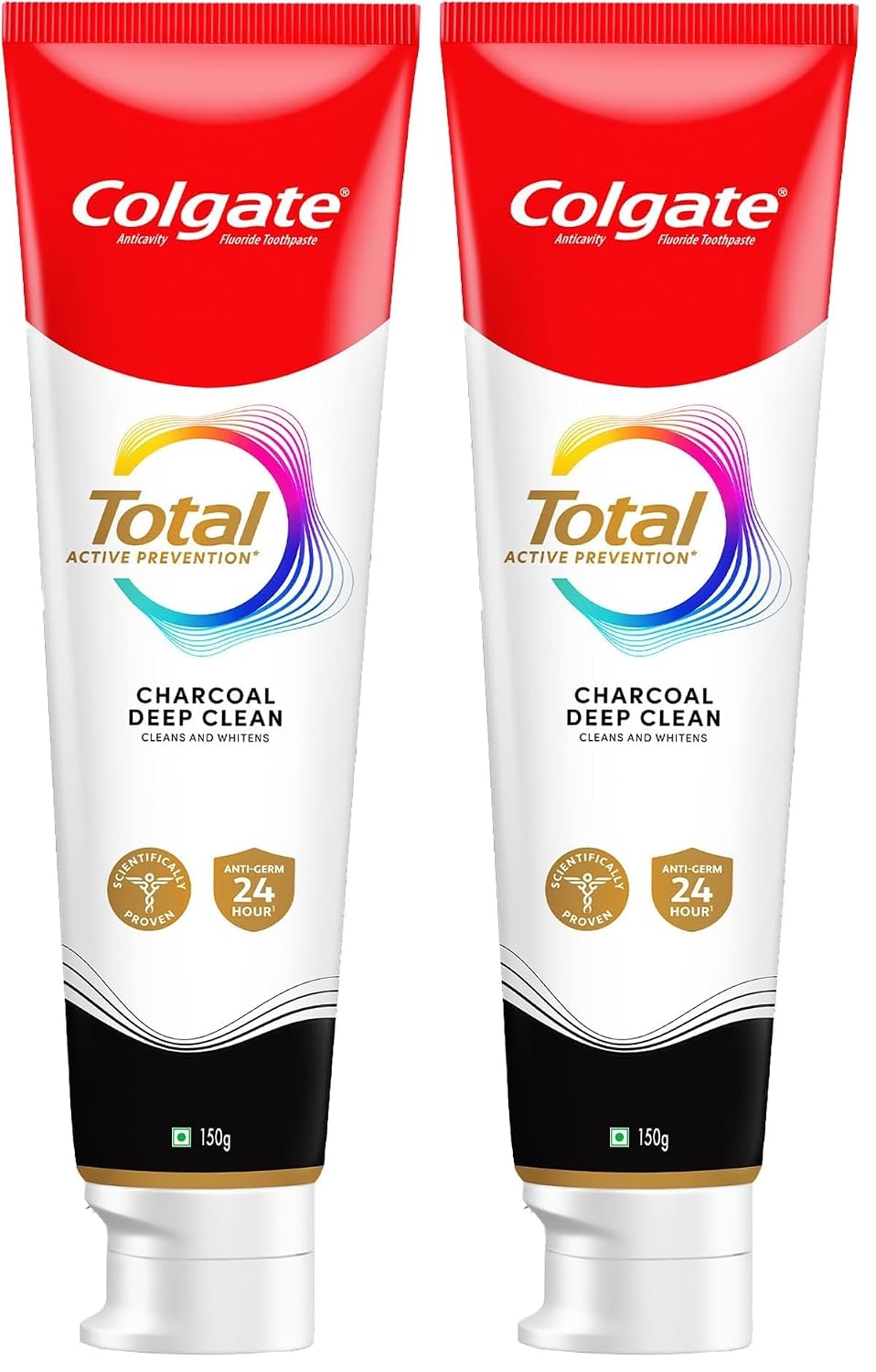 Colgate Total 150Gm Charcoal Deep Clean Antibacterial Toothpaste, Stronger 12-Hour Anti-Germ Protection, Whole Mouth Health, World'S No.1* Germ-Fighting Toothpaste (Combo Pack Offer, Soft Toothbrush)