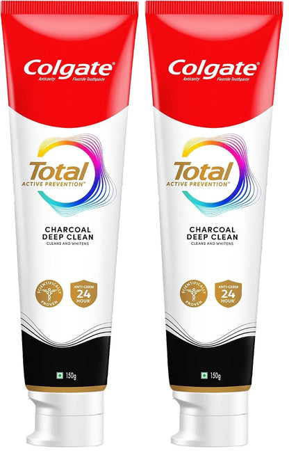 Colgate Total 150Gm Charcoal Deep Clean Antibacterial Toothpaste, Stronger 12-Hour Anti-Germ Protection, Whole Mouth Health, World'S No.1* Germ-Fighting Toothpaste (Combo Pack Offer, Soft Toothbrush)