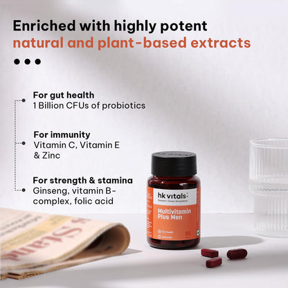 HealthKart hk vitals Multivitamin Plus Men | Daily Multivitamin for Men | For Energy, Stamina, Immunity, Gut, Heart, Bone & Muscle Health