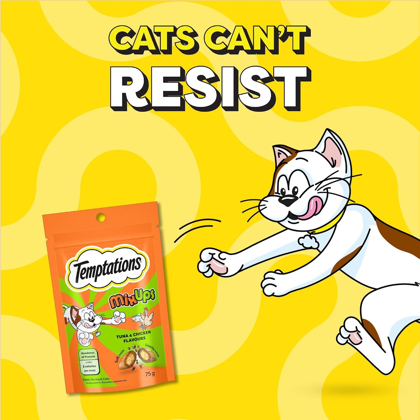 Temptations MixUps Cat Treats, Tuna & Chicken Flavours, 75g – Two Irresistible Flavours in One Pack, Crunchy Outside Soft Inside, Goodness of Protein, Vitamins & Minerals, Resealable Pouch