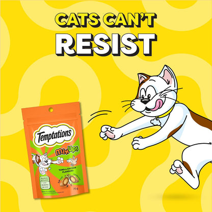 Temptations MixUps Cat Treats, Tuna & Chicken Flavours, 75g – Two Irresistible Flavours in One Pack, Crunchy Outside Soft Inside, Goodness of Protein, Vitamins & Minerals, Resealable Pouch