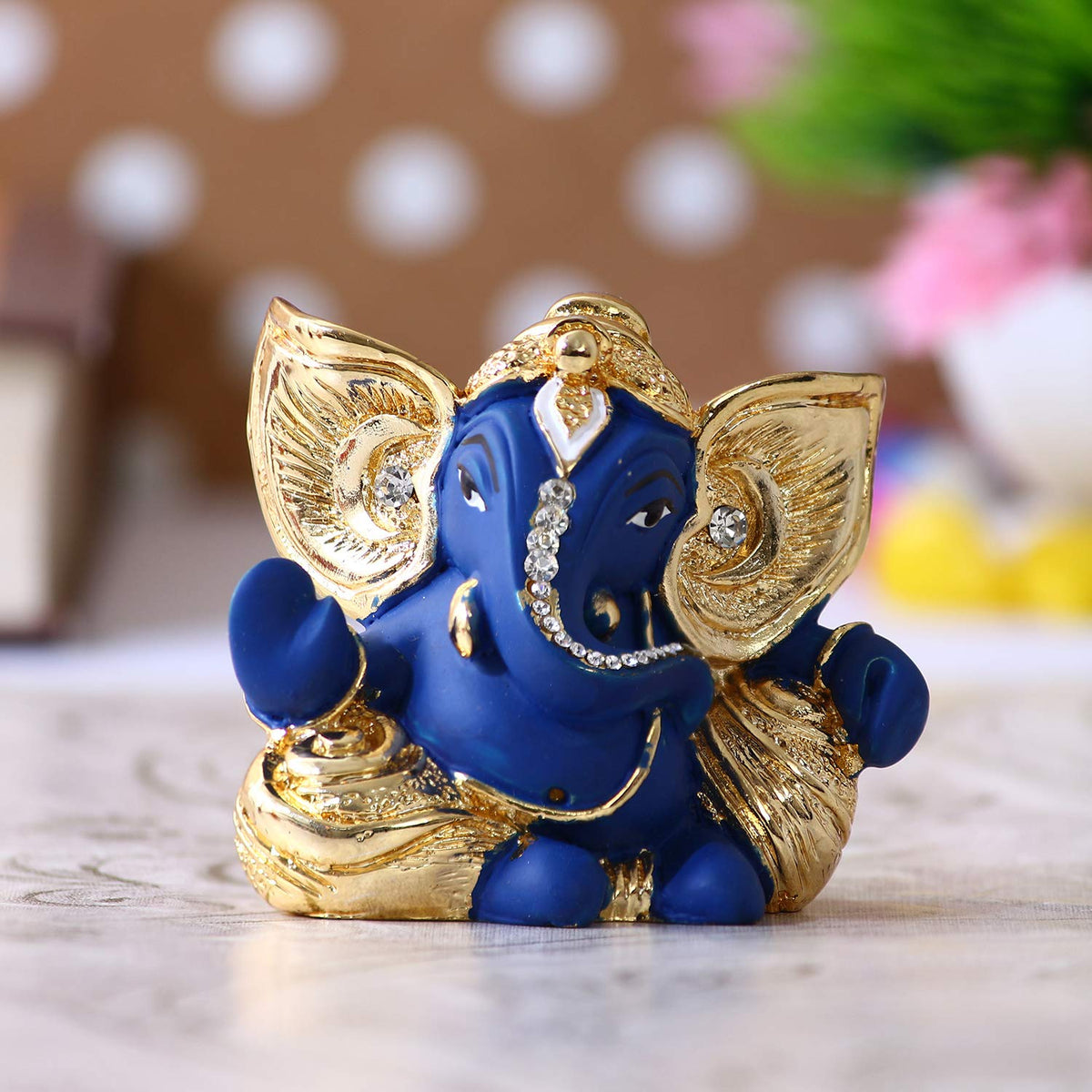 Golden Blue Lord Ganesha Idol for Home Decor Car Dashboard Office Temple | Ganesha Statue | Ganesh Ganpati Murti Gift for Diwali Housewarming Birthday