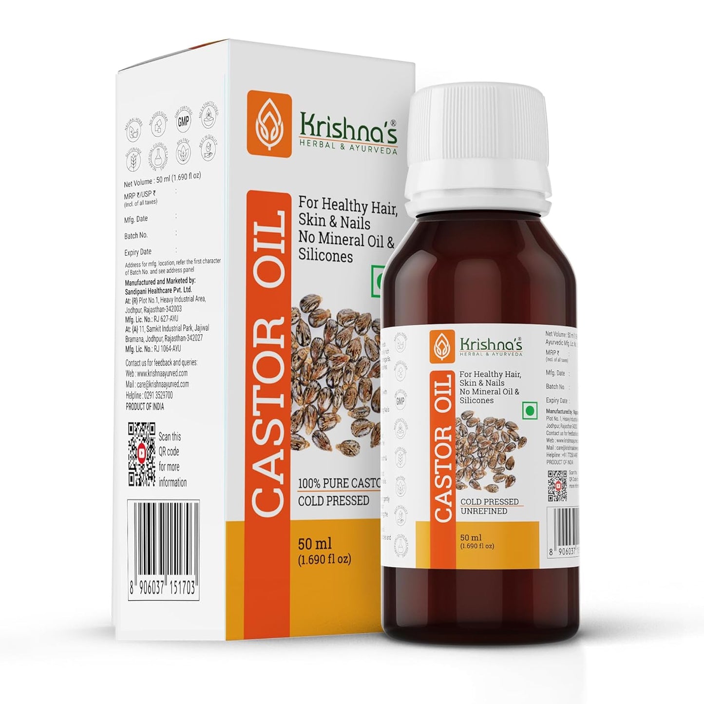 Krishna's Castor Oil | 100% Pure Castor Oil | Cold Pressed -50 ml