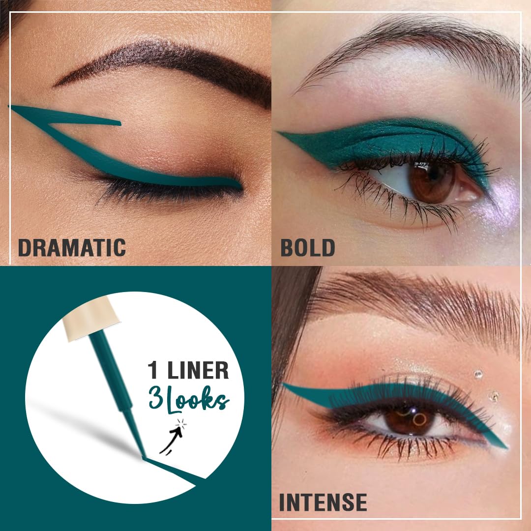 Glamveda Liquid Eye Liner, Teal Green, Long Lasting Matte Waterproof Liner - Smudge Proof, Transfer Proof Eye Makeup, Bold, Clean, Smudge-Free Look 24-Hour Long Stay 4.5 ml