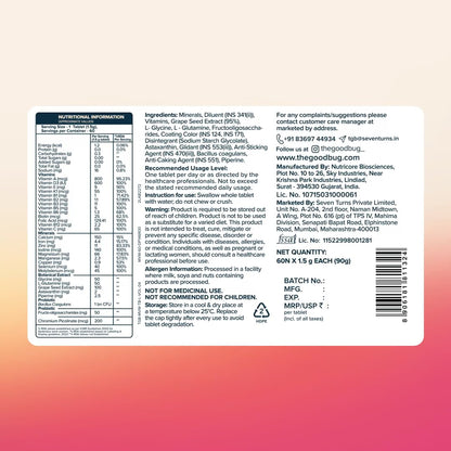 The Good Bug Multivitamin Tablet for Women| 23 Vital Nutrients including Zinc, Magnesium, Vitamin B,C,D, Calcium for Energy, Immunity, Radiance, Strong Bones and Overall Health| Veg 60 Tablets