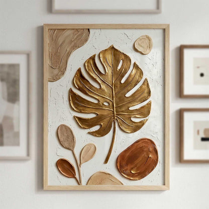 Golden Leaf Wall Art Home Decoration | Aesthetic Floral Paintings With Frame For Living Room Bed Room Hotel Wall Decor Digital Reprint (19x25 inch)