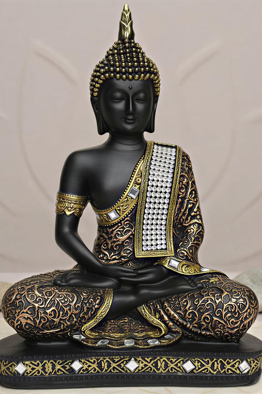 New Limited Edition 25 Centimetre Meditating Sitting Buddha Idol Statue showpiece Home Decor Decoration Items for Living Room and Gifts (Golden6 Black)