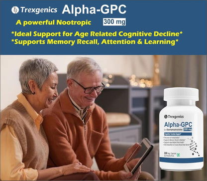 Trexgenics ALPHA-GPC 300 mg L-α-Glycerophosphorylcholine Cognitive Function, Brain Health Support (30 Veg Capsules)