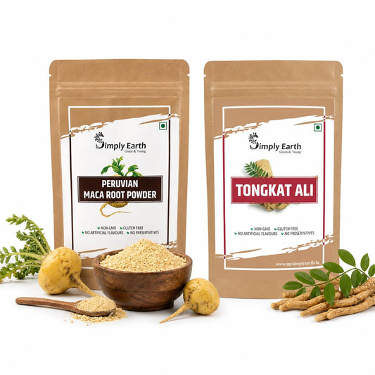 Simply Earth Performance Bundle: Peruvian Maca Root Powder (100g) & Tongkat Ali Longjack Root Extract 100:1 (50g) | Boosts Vitality, Testosterone Level, Stamina & Stress Tolerance for Men & Women