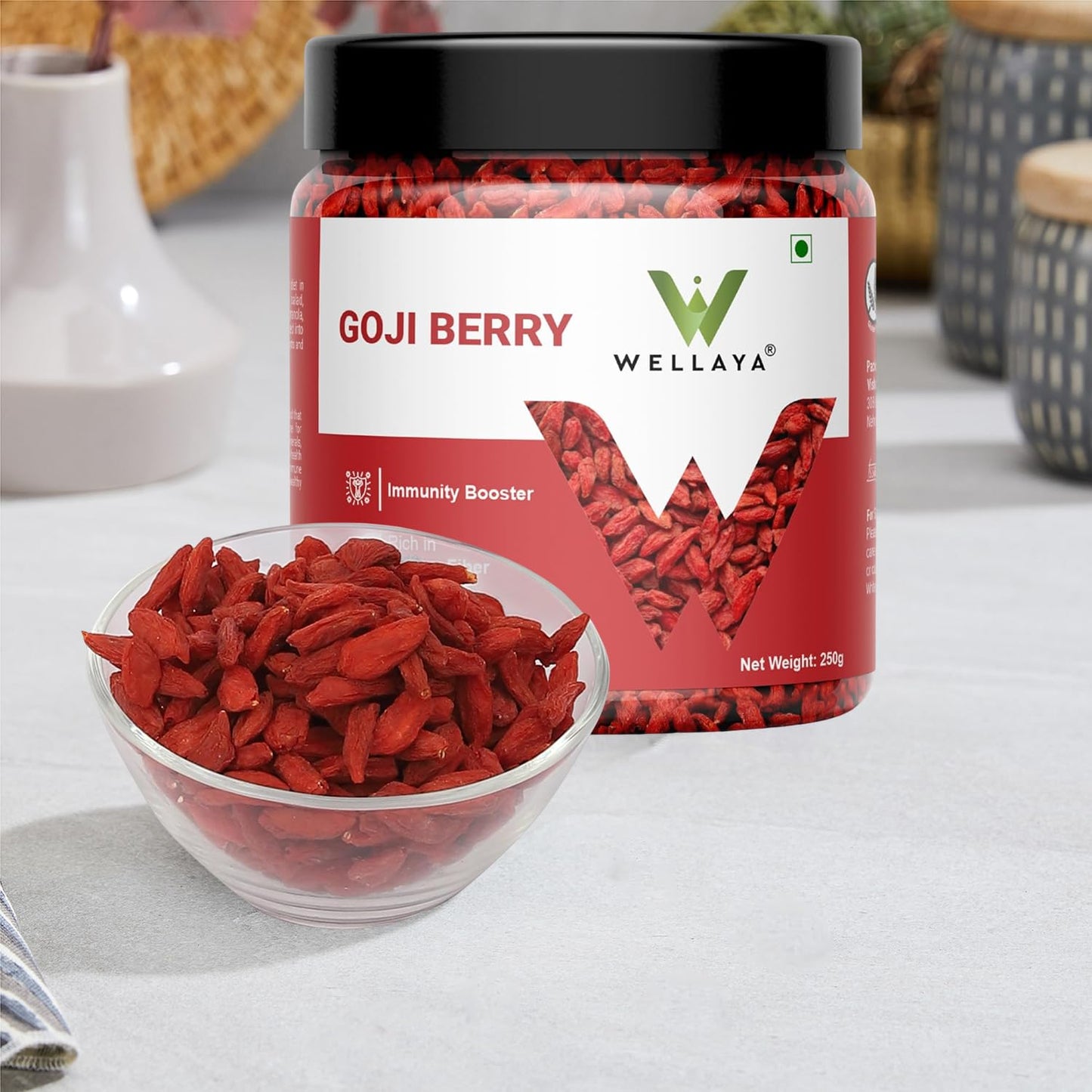 WELLAYA Premium Dried GojiBerry | Whole Chewy GojiBerry Dry Fruit | High in Vitamins, Fiber & Rich in Antioxidants | Immunity Booster Goji Berry Toppings for Fruit & Salads
