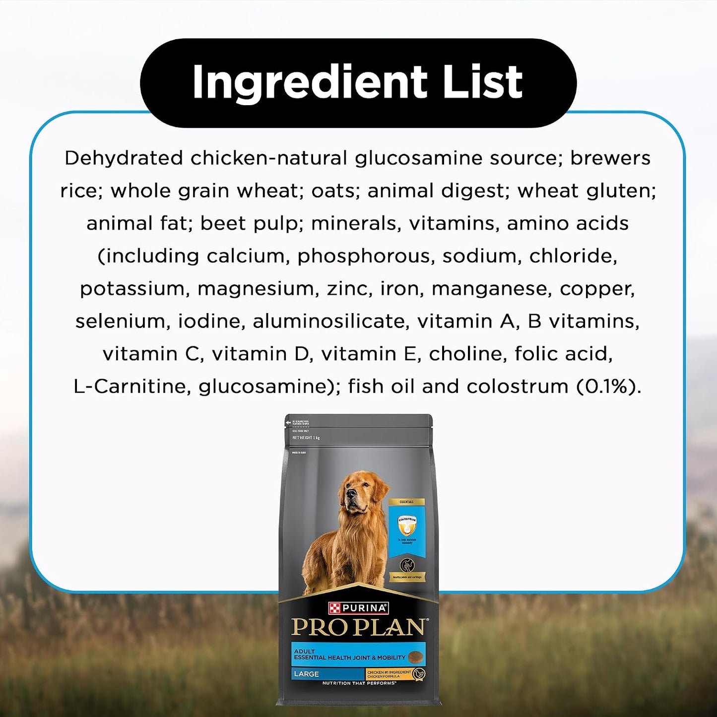 Purina Pro Plan Adult Dog Dry Food for Large Breed Dogs, 1kg Pack | With Complete & Balanced Nutrition, High Digestibility, Proprietary Blend, No Added Artificial Colours & Flavours