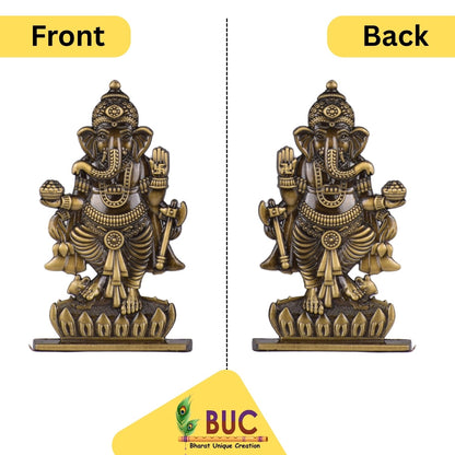 Big Standing Ganesh Idol for Car Dashboard – Brass Finish Hindu God Ganesha Statue Decorative Car & Home Murti (S1014-BRS)