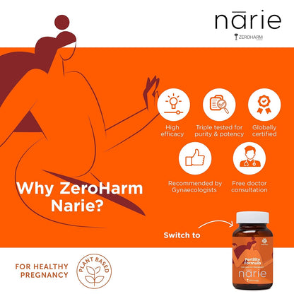 ZEROHARM Narie Fertility Formula Tablets | Natural Conception | Healthy Pregnancy | Prevents Pregnancy Complications | Shatavari, Jivanti, Shivalingi, Chaste Berry & Black Cohosh | 60 Veg Tablets