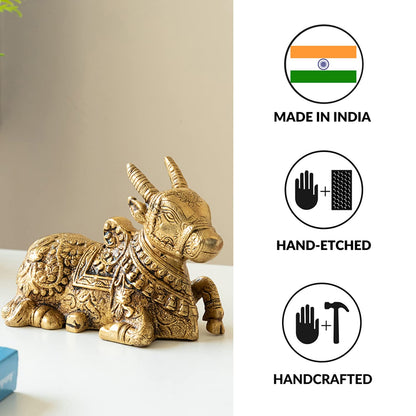 'Nandi Cow' Brass Shiva's Bull Statue Showpiece for Home Temple (Pure Brass, 0.9 Kg) |Nandi Cow Brass Statue Nandi for Puja Temple Nandi Brass Idol Nandi Idol for Pooja Nandi for Mandir