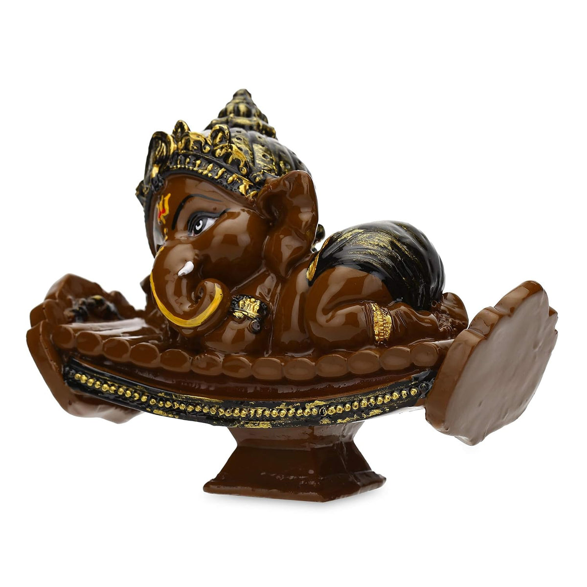 Beautiful Handcrafted Resine Little Ganesha Sitting on dholka Idol Sculpture | Showpiece for Home Decor and Office (BROWN01)