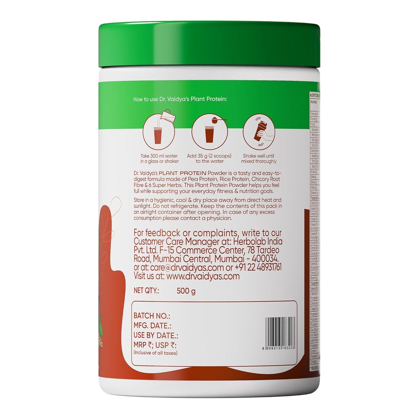 Dr. Vaidya’s Plant Protein Powder | Ayurvedic Pea Protein with Ashwagandha, Methi & Ajwain | 25g Protein per Serving | Muscle Gain, Energy & Weight Loss | 500g Chocolate Flavour