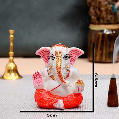 Handcrafted White Ochre Beautiful Lord Bappa Ganesha Ganpati Ganesh ji Statue Car Dashboard Idol Showpiece Decorative Showpiece (Design 2)