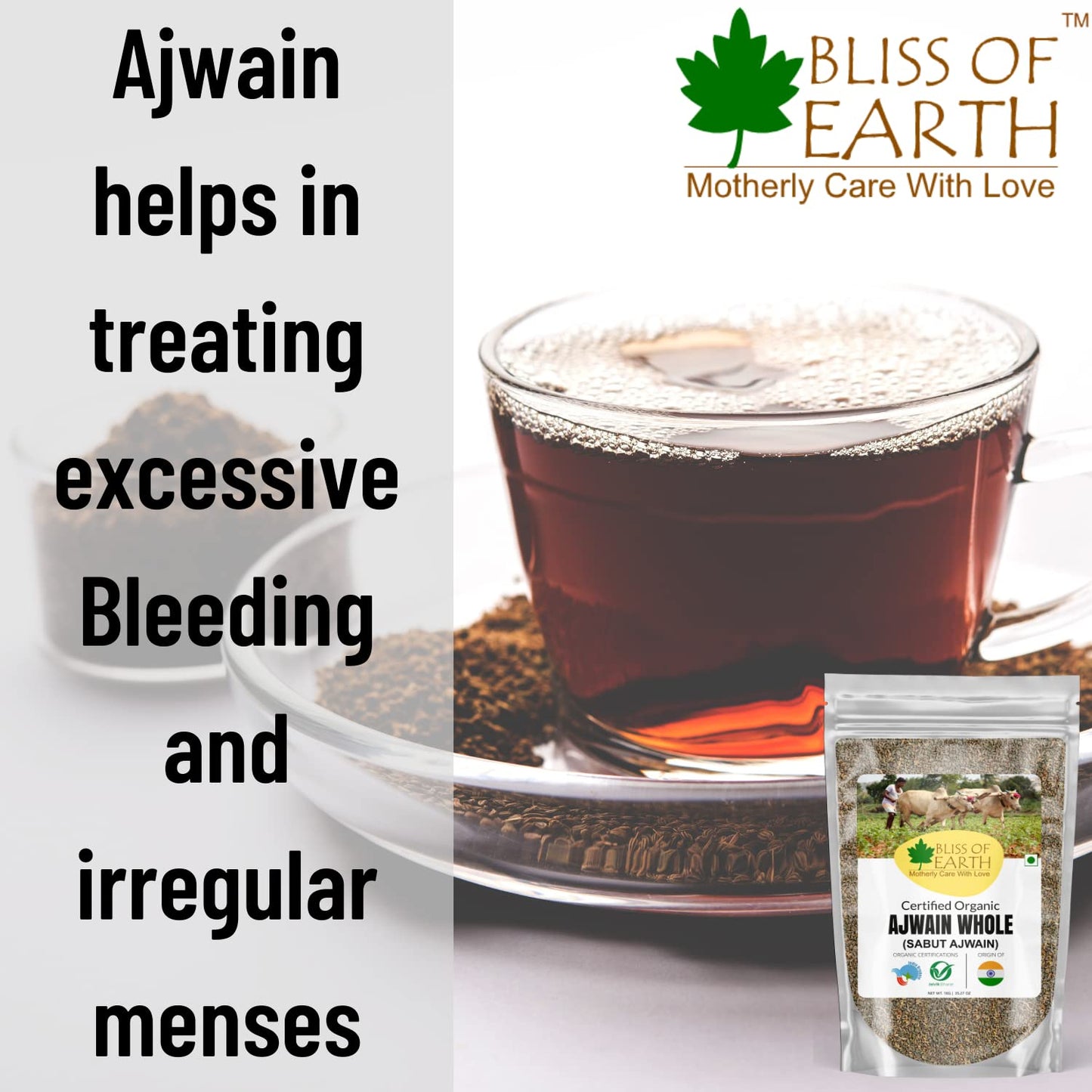 Bliss of Earth Certified Organic Ajwain/Carom Seeds Indian Spices & Masala For Better Hair, Skin,Health & Cooking (1kg)