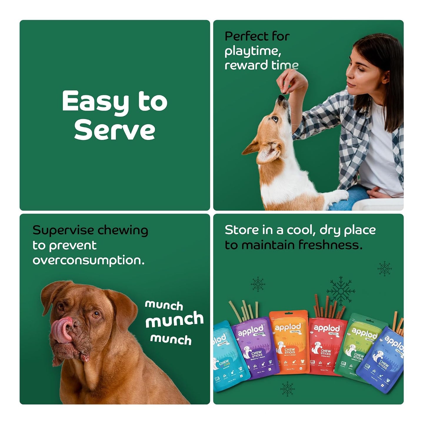 Applod Soft Spinach & Chicken Chew Sticks for Puppies, Adult & Senior Dogs | Nutritious Soft Chew Training Treats Gentle on Teeth | Healthy Veggie Dog Snacks | 70g