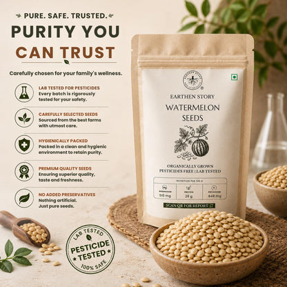 Earthen Story Watermelon Seeds, 500g | Premium Edible Seeds | Pesticide Free & Lab Tested for Pesticide Residues | Rich in Protein & Fiber | Healthy Snack & Superfood