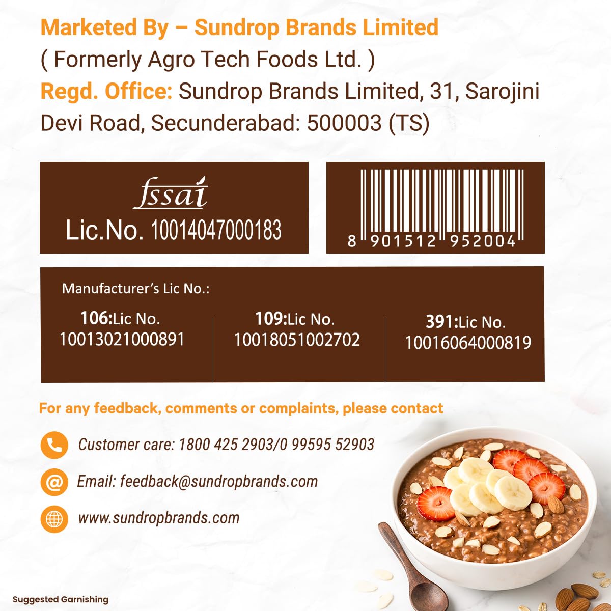 Sundrop Heart High Protein Oats| 27g Protein| Zero Added Sugar| Whey Protein Added| 12.6g Fibre| 500g| Chocolate| Added Seeds, Almonds & Raisins