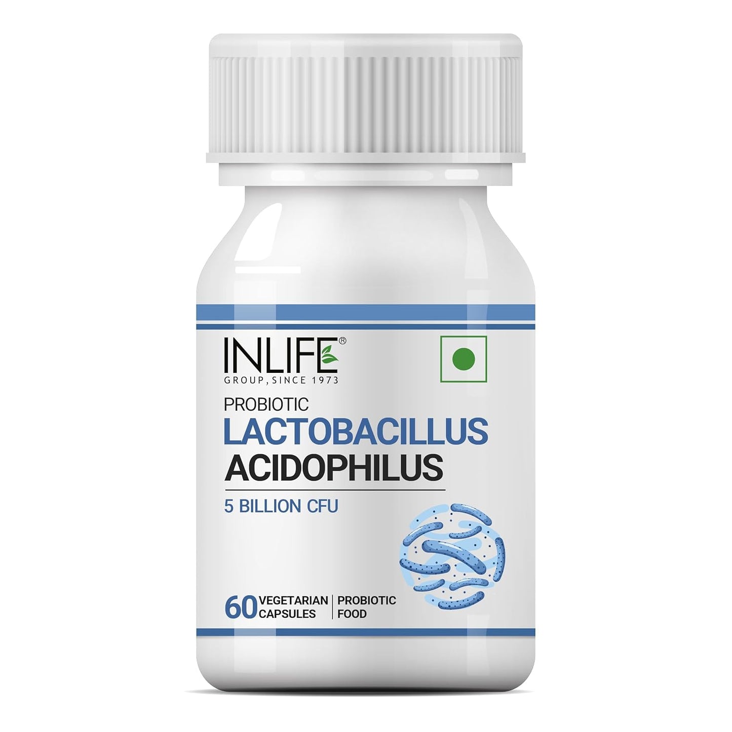 INLIFE Probiotic Lactobacillus Acidophilus 5 billion CFU | Gut Health Supplement for Men Women | Digestive Health, Supports Immunity |With Probiotic Balance – 60 Veg Capsules (Pack of 1, 60)