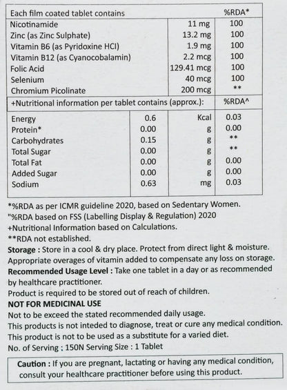 KROVIT-CZ Multivitamin Tablets with Chromium Picolinate, Zinc, Selenium, Vitamin B6, Vitamin B12, Folic Acid & Nicotinamide | Daily Nutritional Supplement for Adults | 150 Tablets