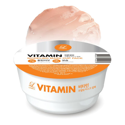 LINDSAY Vitamin Modeling Mask Cup Pack - Korean Skin Care Face Mask Modeling Pack – Single-Use Soothing Moisturizing Face Mask w/Spatula Spoon – Spa Facial Peel-off Mask (28 gm)
