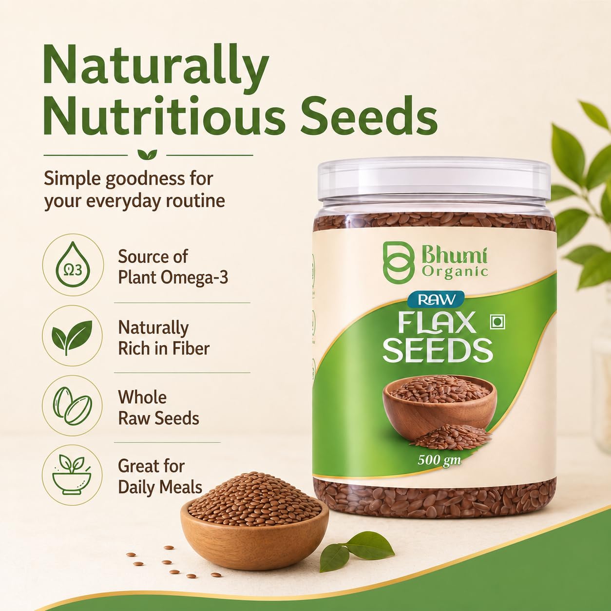 Bhumi Organic Flax Seeds 500g | Alsi Seeds, Raw Seeds for Eating, Source of Iron & Dietary Fibre, Rich in Protein